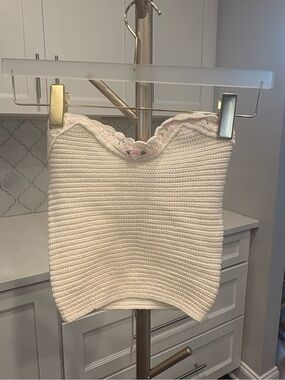 NWT Cable Knit Cream Cropped Tube Top with Pink Trim